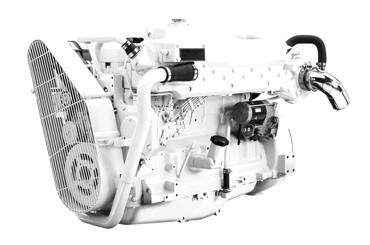 En 6068 TFM50 marinemotor fra Nogva på hvit bakgrunn