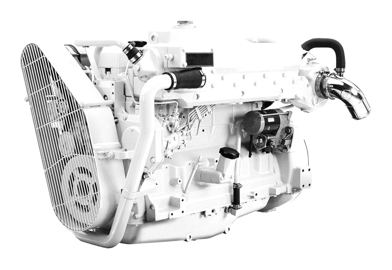 En 6068 TFM50 marinemotor fra Nogva på hvit bakgrunn