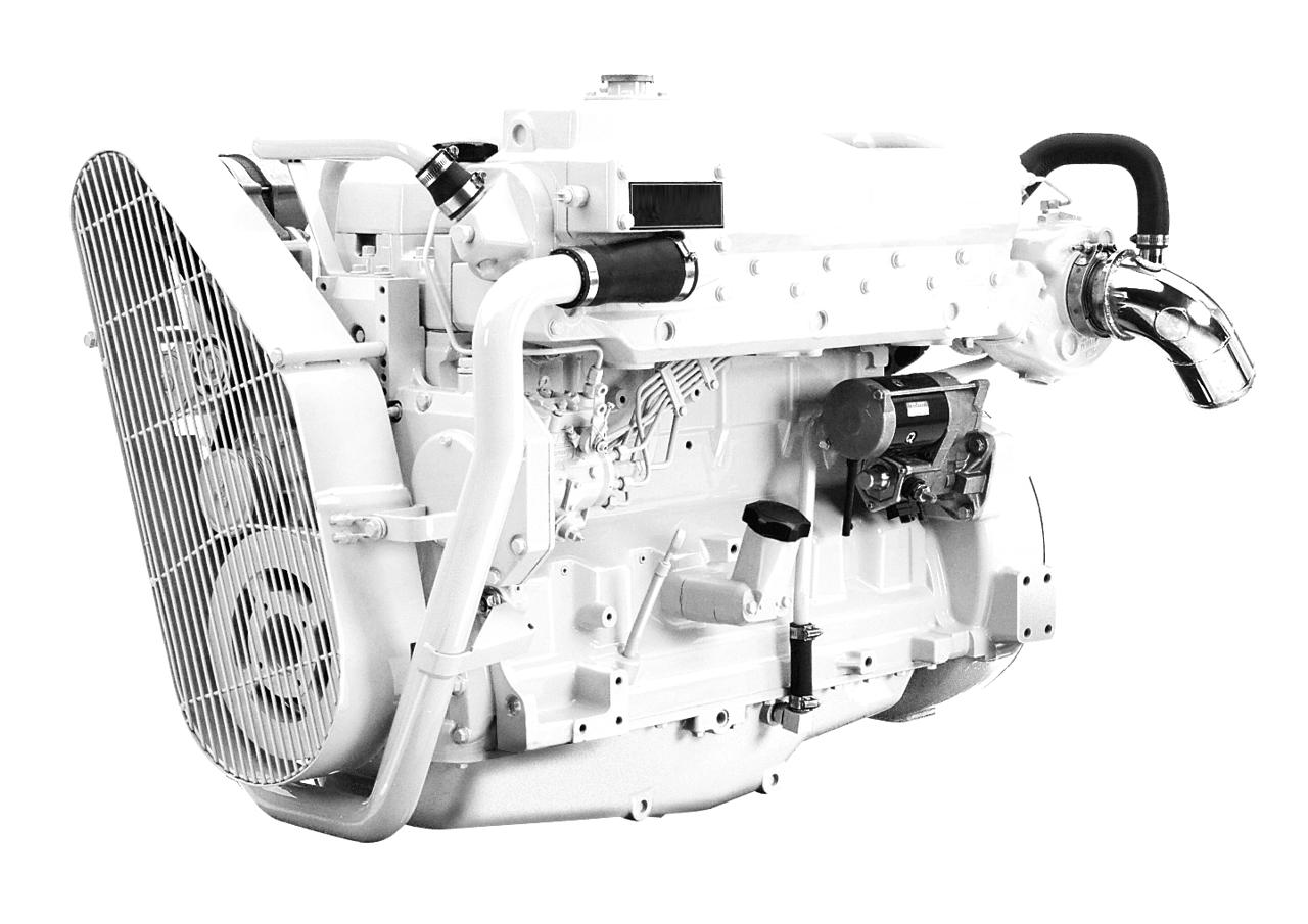 En 6068 TFM50 marinemotor fra Nogva på hvit bakgrunn