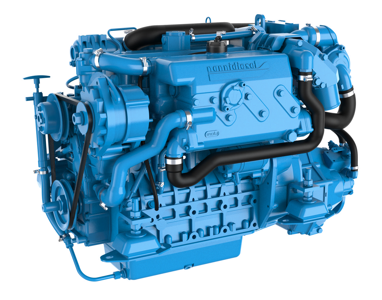 En N4.80 marinemotor fra Nogva på hvit bakgrunn