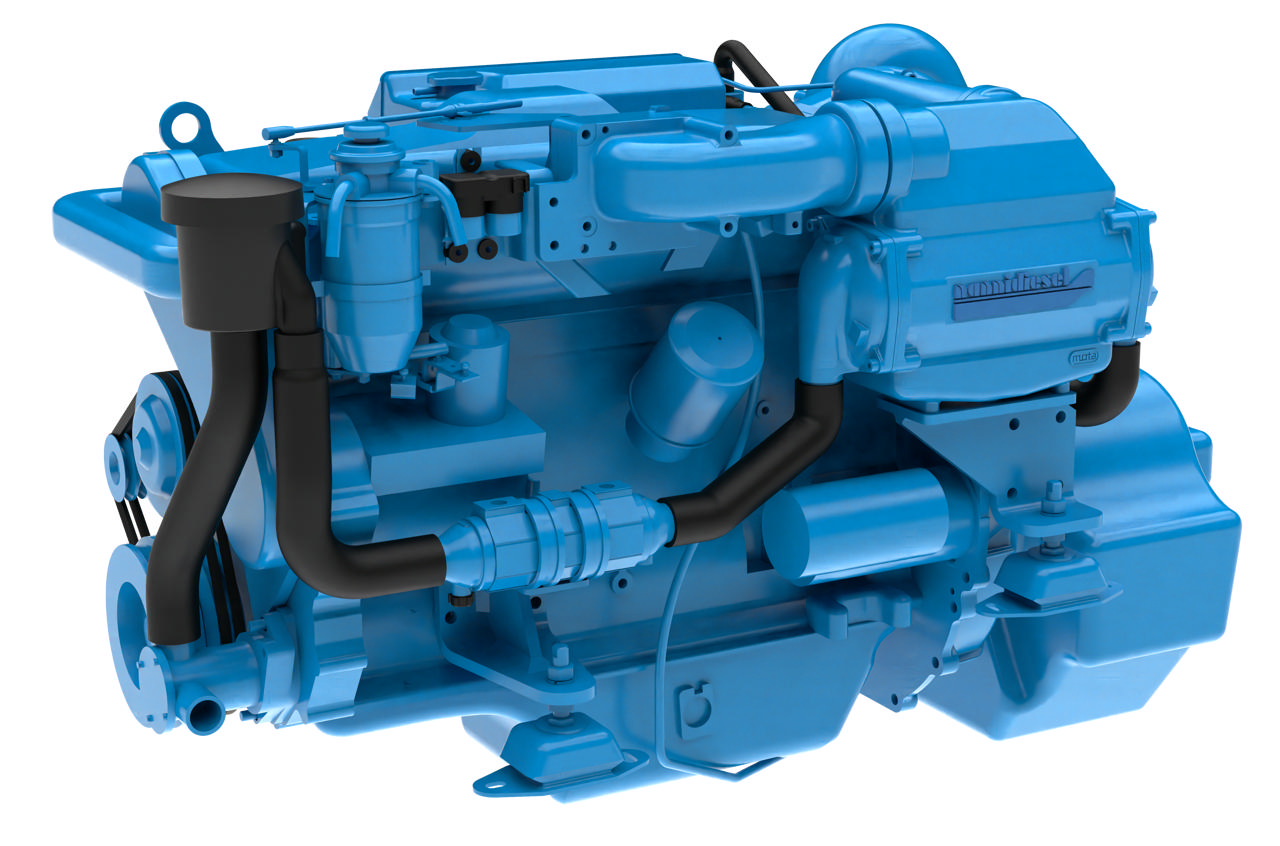 En 6.420 TDI marinemotor fra Nogva på hvit bakgrunn