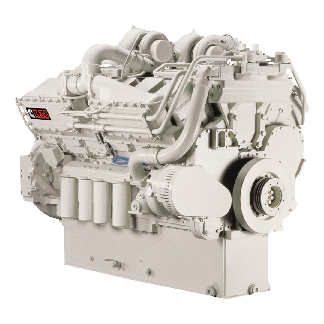 En K38 M marinemotor fra Nogva på hvit bakgrunn