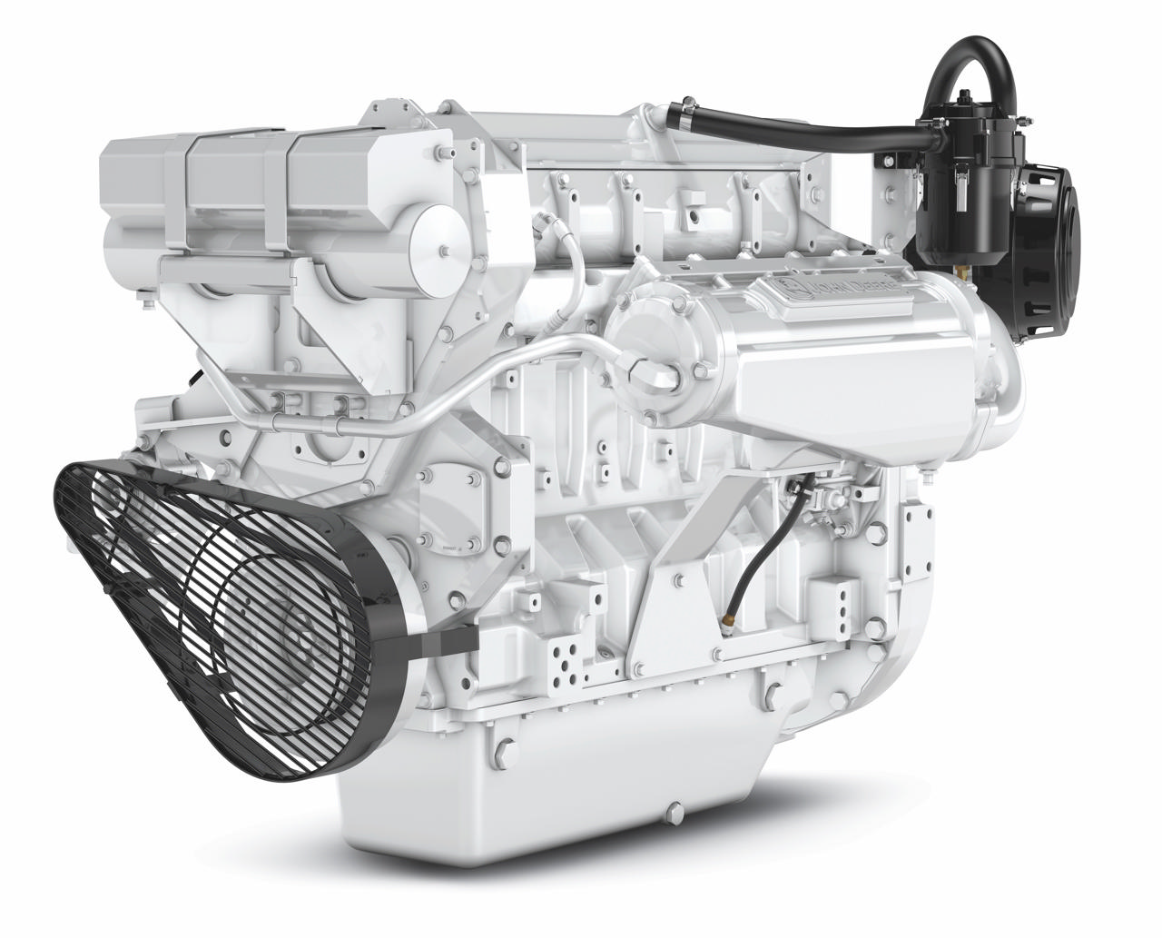 En 6135 AFM85 marinemotor fra Nogva på hvit bakgrunn