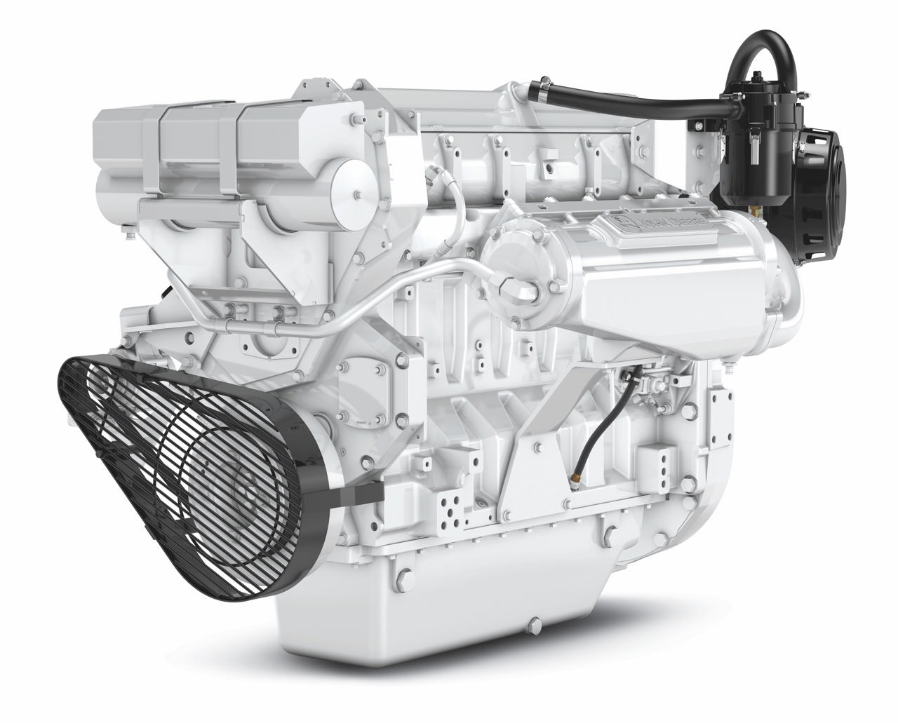 En 6135 SFM85 marinemotor fra Nogva på hvit bakgrunn