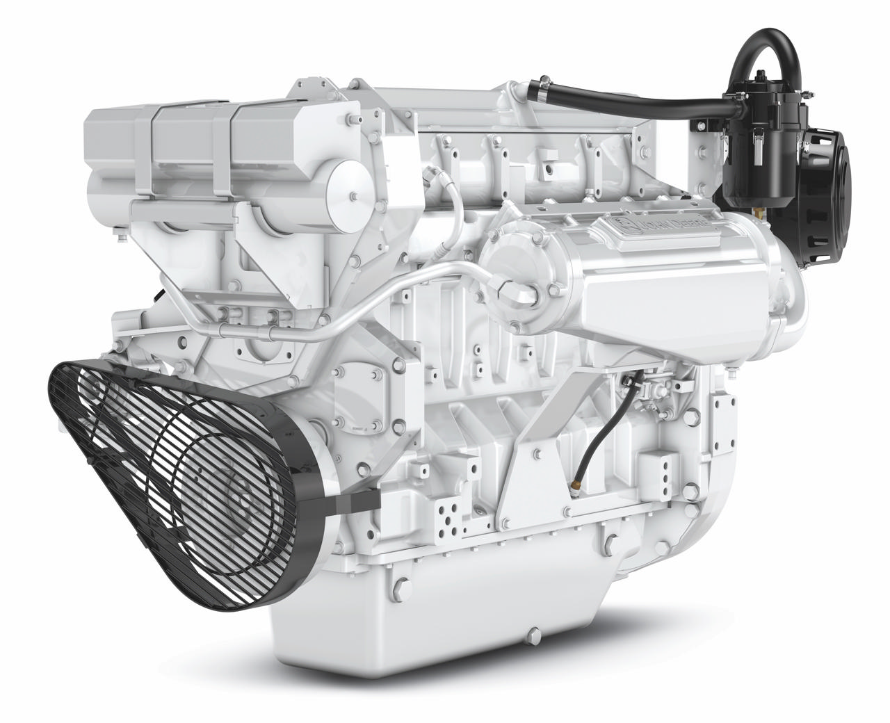 En 6135 SFM85 marinemotor fra Nogva på hvit bakgrunn