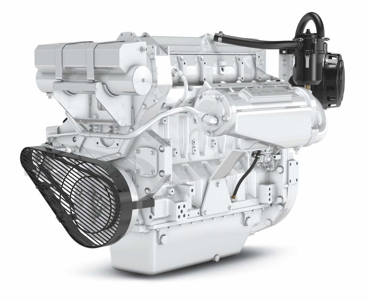 En 6135 SFM85 marinemotor fra Nogva på hvit bakgrunn