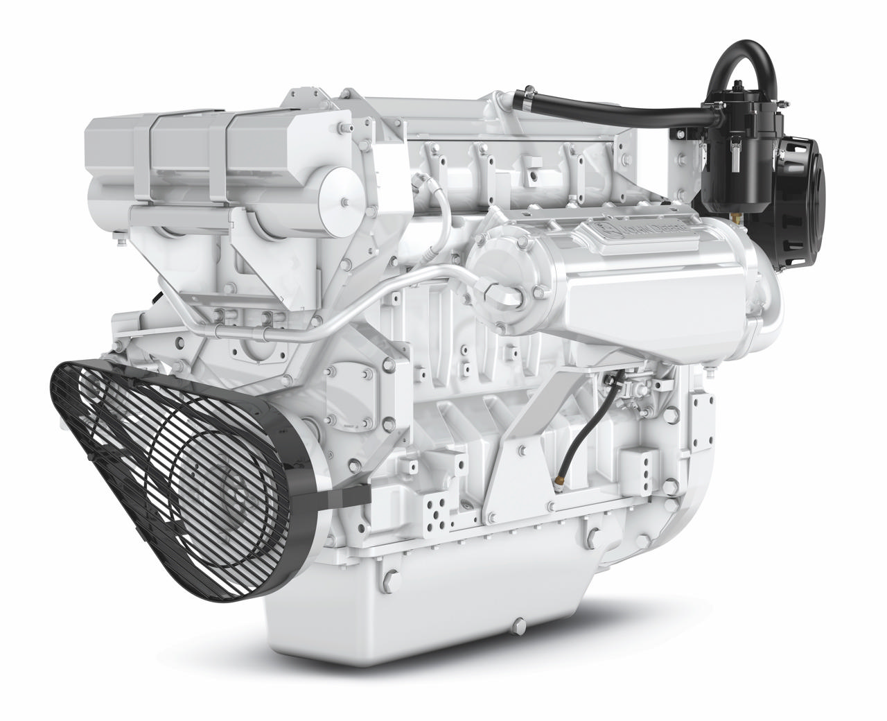 En 6135 AFM85 marinemotor fra Nogva på hvit bakgrunn