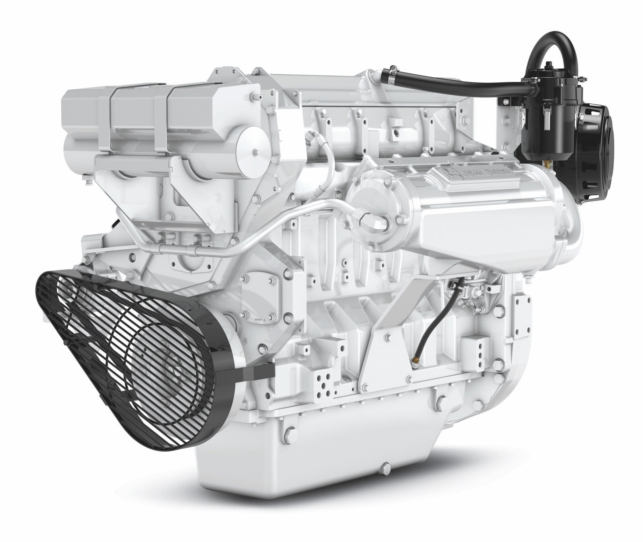 En 6135 AFM85 marinemotor fra Nogva på hvit bakgrunn