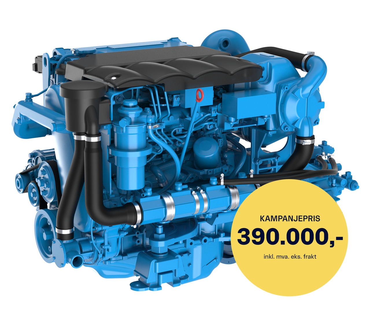 En T4.230Evo3 marinemotor fra Nogva på hvit bakgrunn